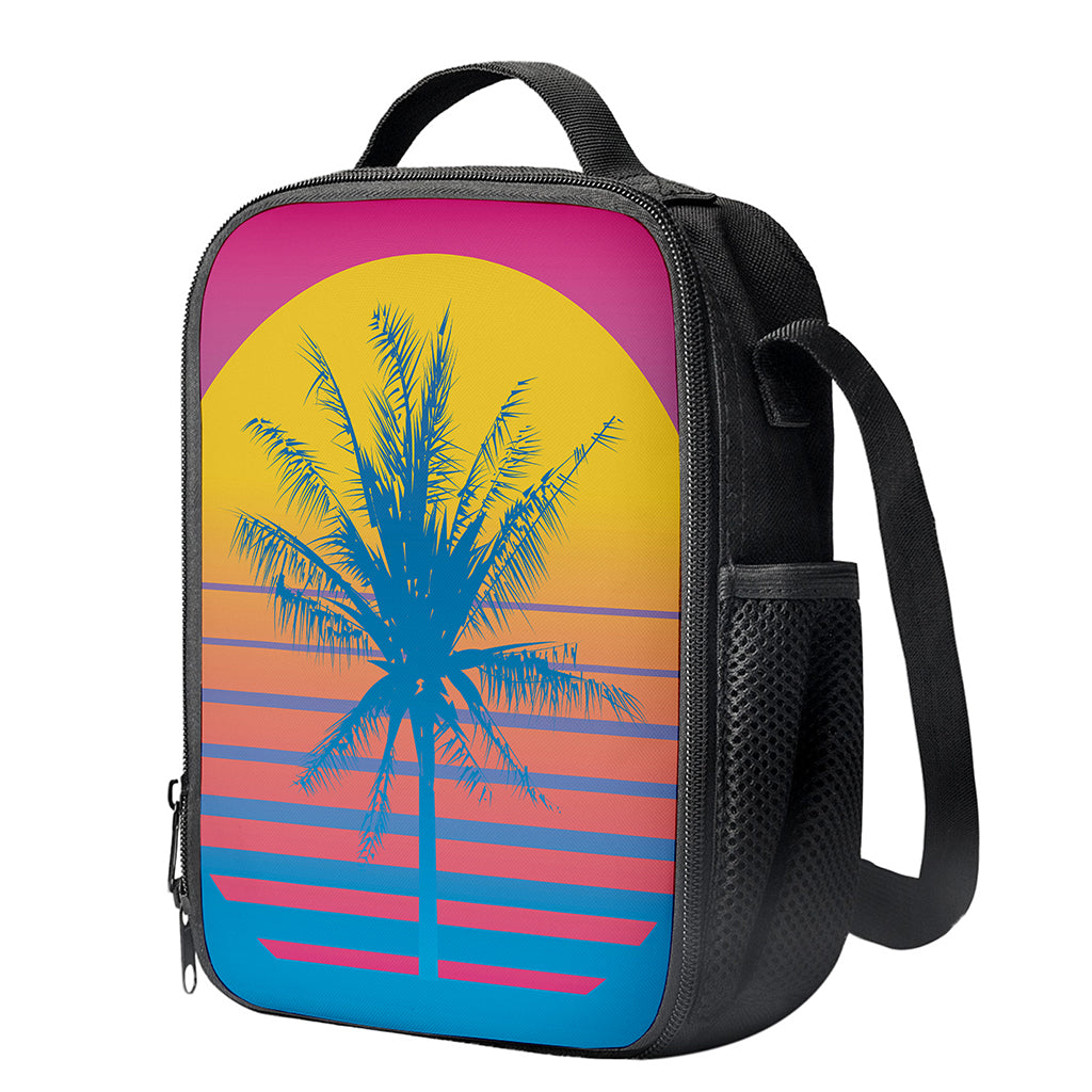Retrowave Sunset Palm Tree Print Crossbody Lunch Bag