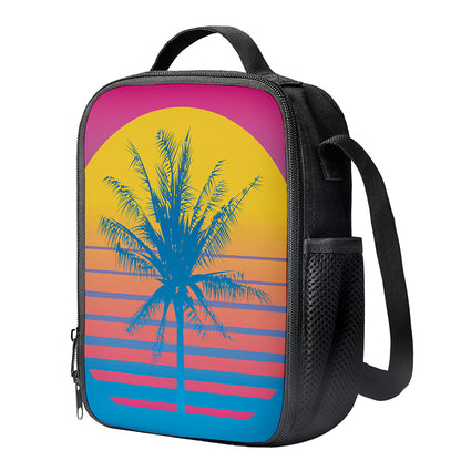 Retrowave Sunset Palm Tree Print Crossbody Lunch Bag