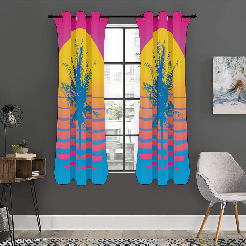 Retrowave Sunset Palm Tree Print Curtain