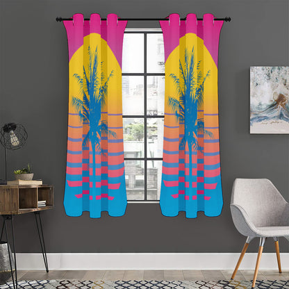 Retrowave Sunset Palm Tree Print Curtain