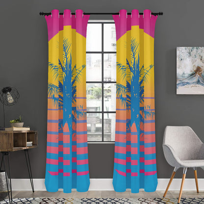 Retrowave Sunset Palm Tree Print Curtain