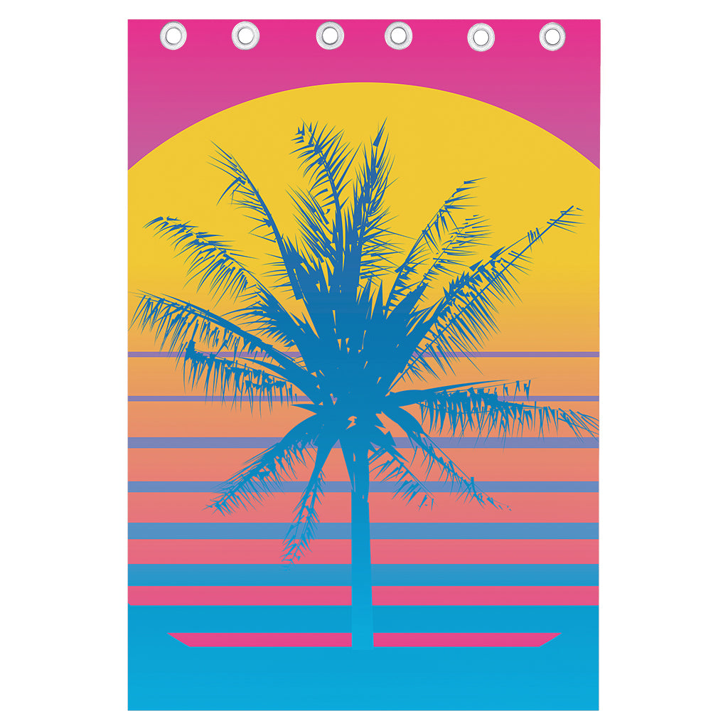 Retrowave Sunset Palm Tree Print Curtain