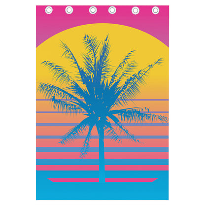 Retrowave Sunset Palm Tree Print Curtain