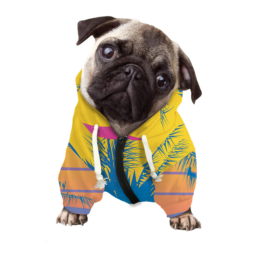 Retrowave Sunset Palm Tree Print Dog Zip Up Hoodie