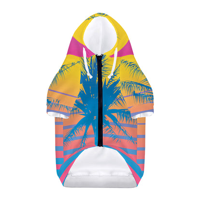 Retrowave Sunset Palm Tree Print Dog Zip Up Hoodie