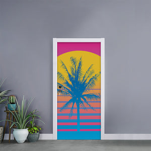 Retrowave Sunset Palm Tree Print Door Sticker