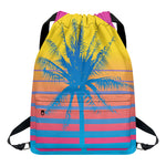 Retrowave Sunset Palm Tree Print Drawstring Backpack