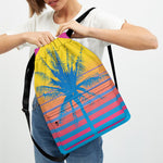 Retrowave Sunset Palm Tree Print Drawstring Backpack