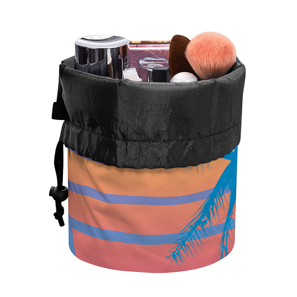 Retrowave Sunset Palm Tree Print Drawstring Makeup Bag