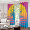 Retrowave Sunset Palm Tree Print Extra Wide Grommet Curtains