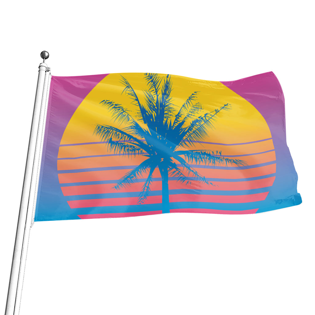 Retrowave Sunset Palm Tree Print Flag