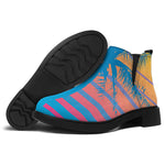 Retrowave Sunset Palm Tree Print Flat Ankle Boots