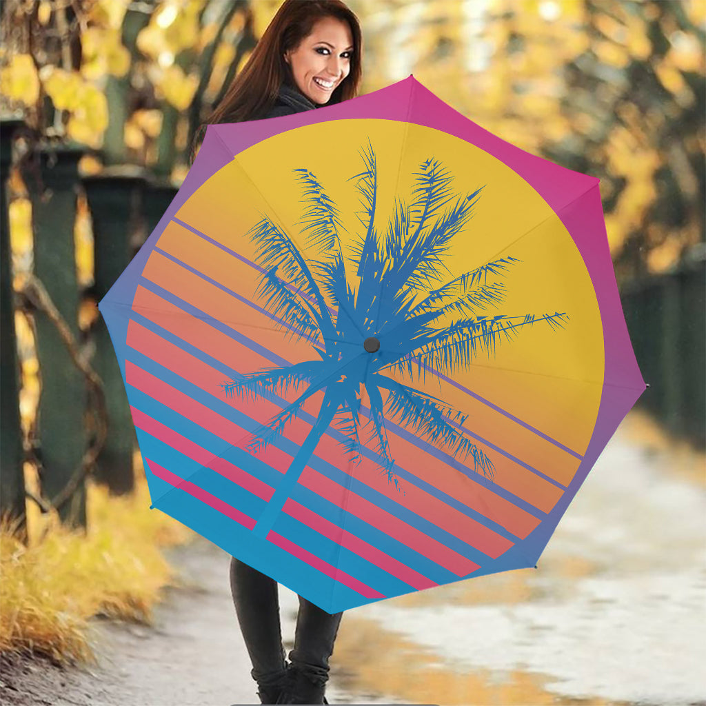 Retrowave Sunset Palm Tree Print Foldable Umbrella