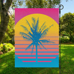 Retrowave Sunset Palm Tree Print Garden Flag