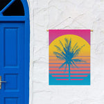Retrowave Sunset Palm Tree Print Garden Flag