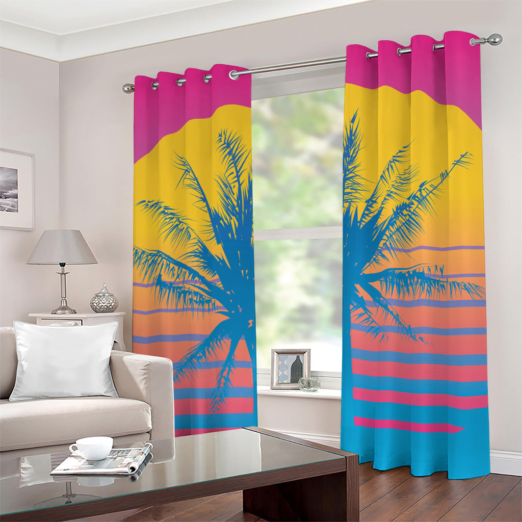 Retrowave Sunset Palm Tree Print Grommet Curtains