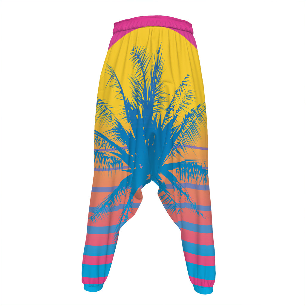 Retrowave Sunset Palm Tree Print Hammer Pants