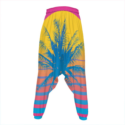 Retrowave Sunset Palm Tree Print Hammer Pants