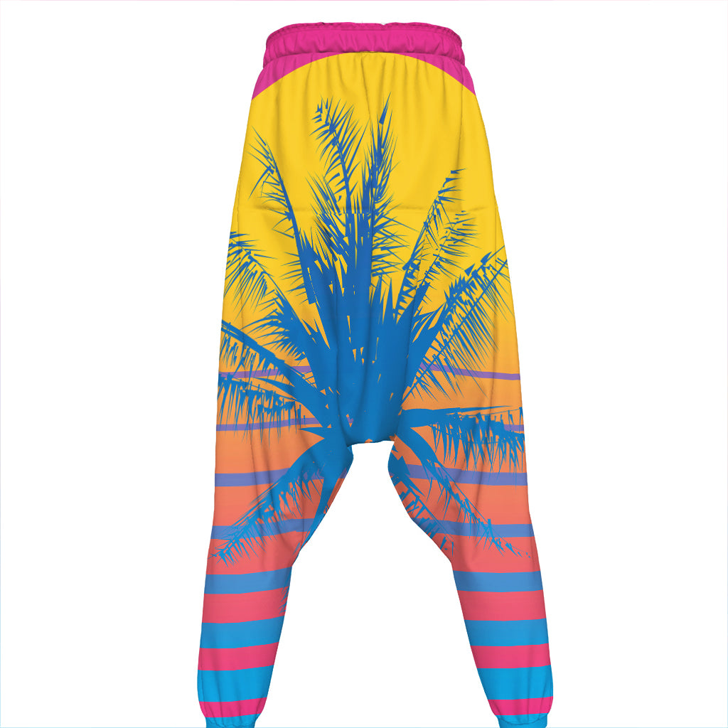 Retrowave Sunset Palm Tree Print Hammer Pants