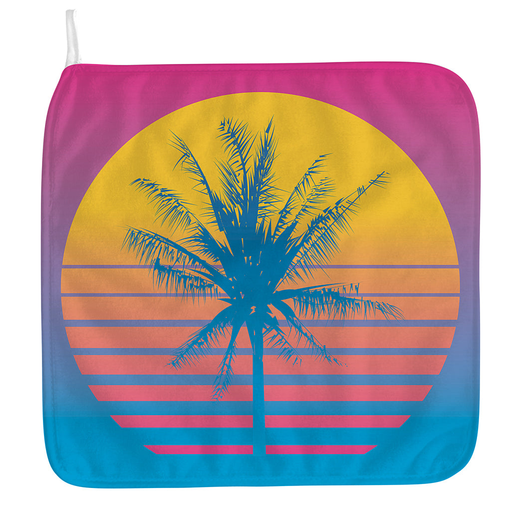 Retrowave Sunset Palm Tree Print Hand Towel