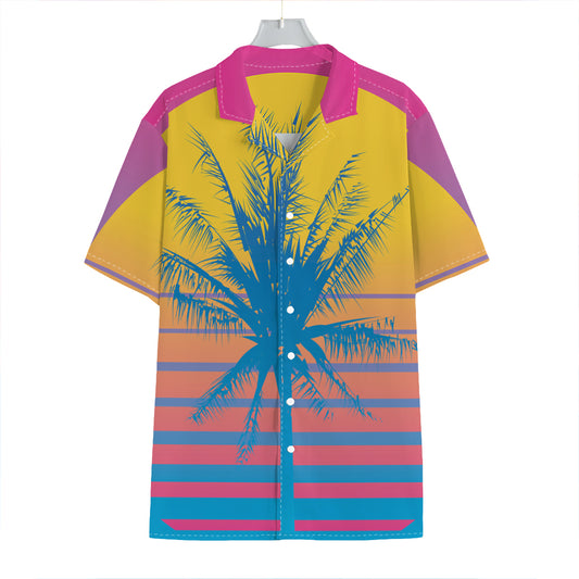 Retrowave Sunset Palm Tree Print Hawaiian Shirt