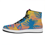 Retrowave Sunset Palm Tree Print High Top Leather Sneakers