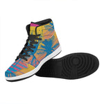 Retrowave Sunset Palm Tree Print High Top Leather Sneakers