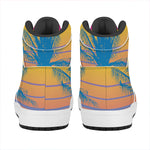 Retrowave Sunset Palm Tree Print High Top Leather Sneakers