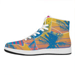 Retrowave Sunset Palm Tree Print High Top Leather Sneakers