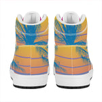 Retrowave Sunset Palm Tree Print High Top Leather Sneakers