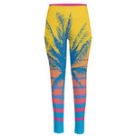 Retrowave Sunset Palm Tree Print High-Waisted Pocket Leggings