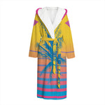 Retrowave Sunset Palm Tree Print Hooded Bathrobe