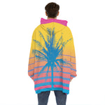 Retrowave Sunset Palm Tree Print Hoodie Blanket