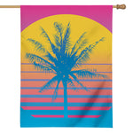 Retrowave Sunset Palm Tree Print House Flag