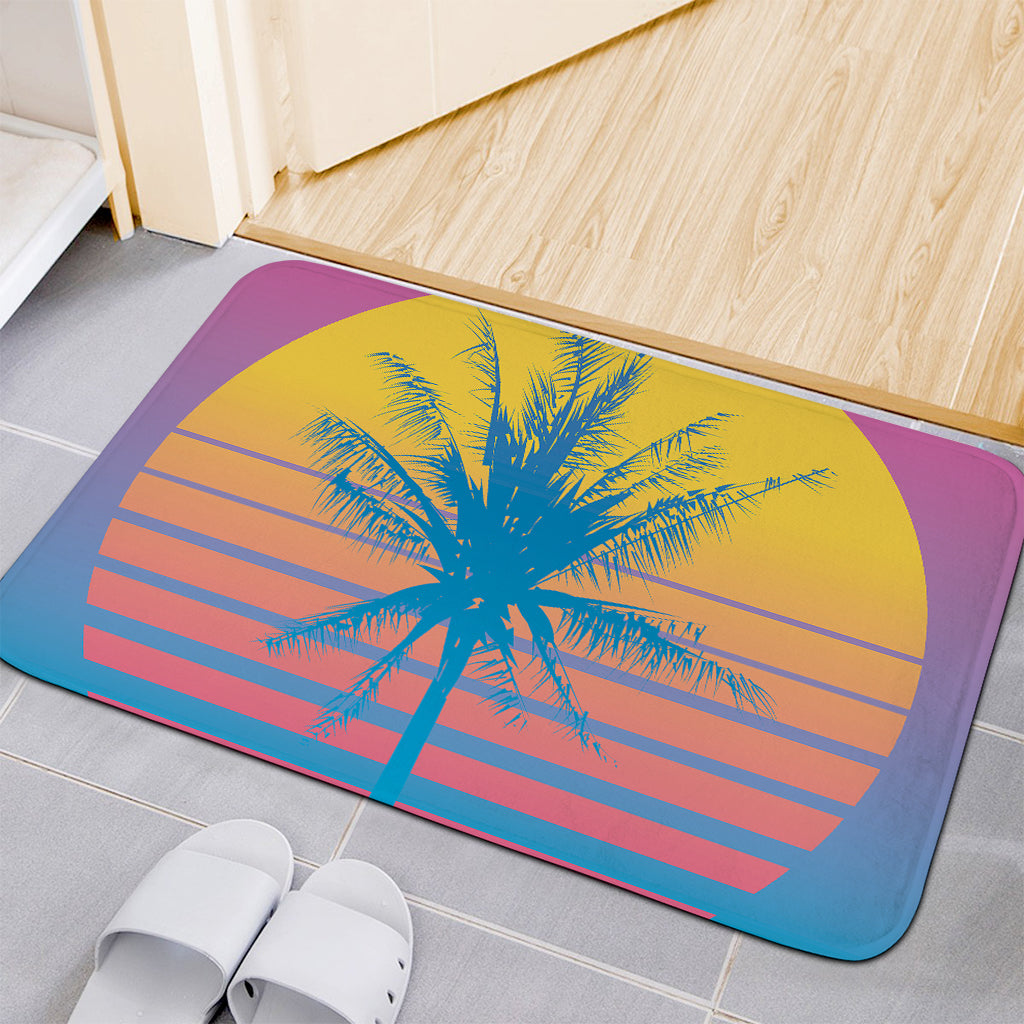 Retrowave Sunset Palm Tree Print Indoor Door Mat