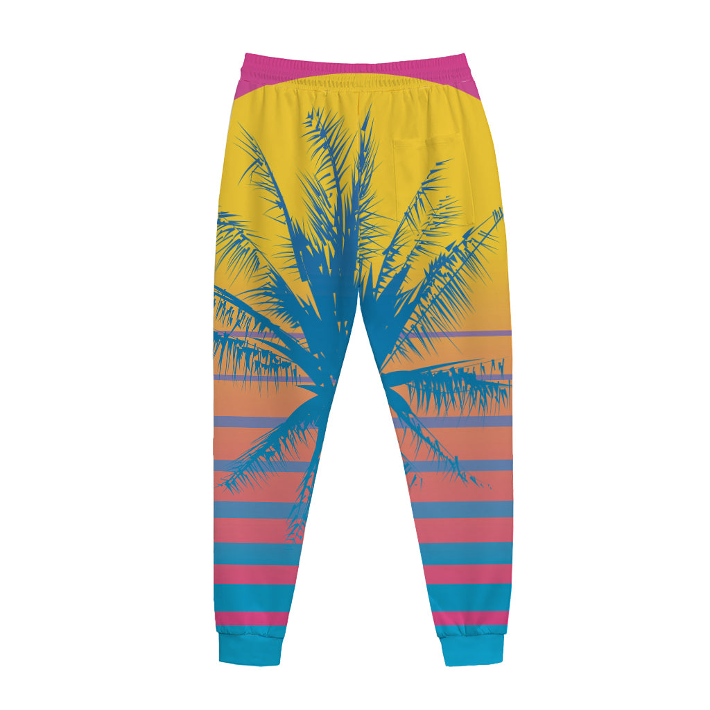 Retrowave Sunset Palm Tree Print Jogger Pants