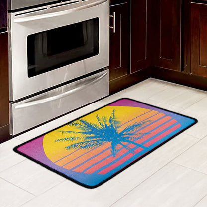 Retrowave Sunset Palm Tree Print Kitchen Mat