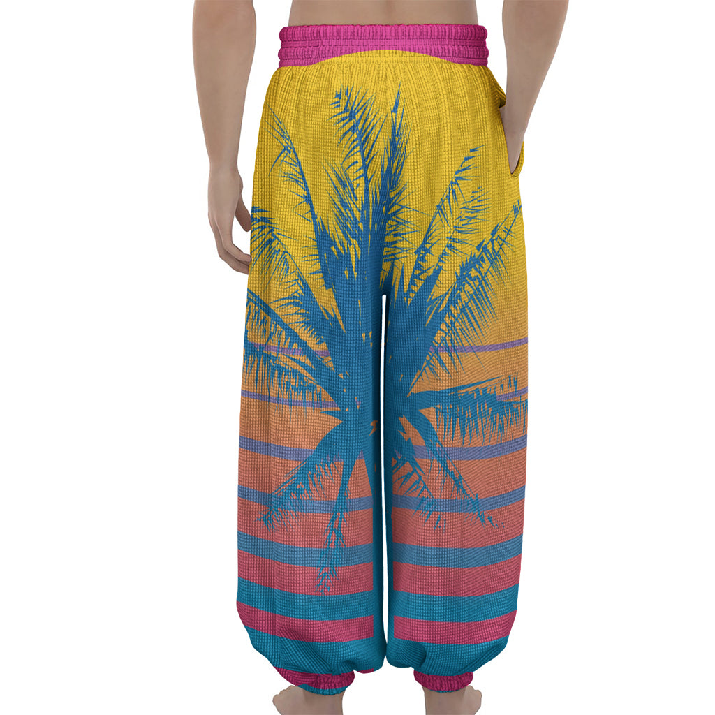 Retrowave Sunset Palm Tree Print Lantern Pants