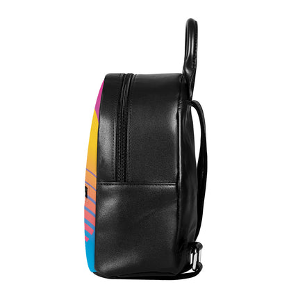 Retrowave Sunset Palm Tree Print Leather Backpack