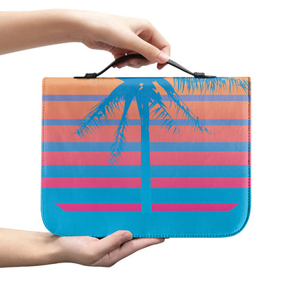 Retrowave Sunset Palm Tree Print Leather Bible Cover