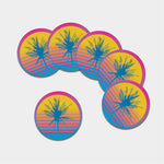 Retrowave Sunset Palm Tree Print Leather Coaster Set