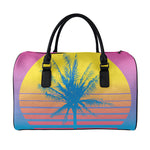 Retrowave Sunset Palm Tree Print Leather Duffle Bag
