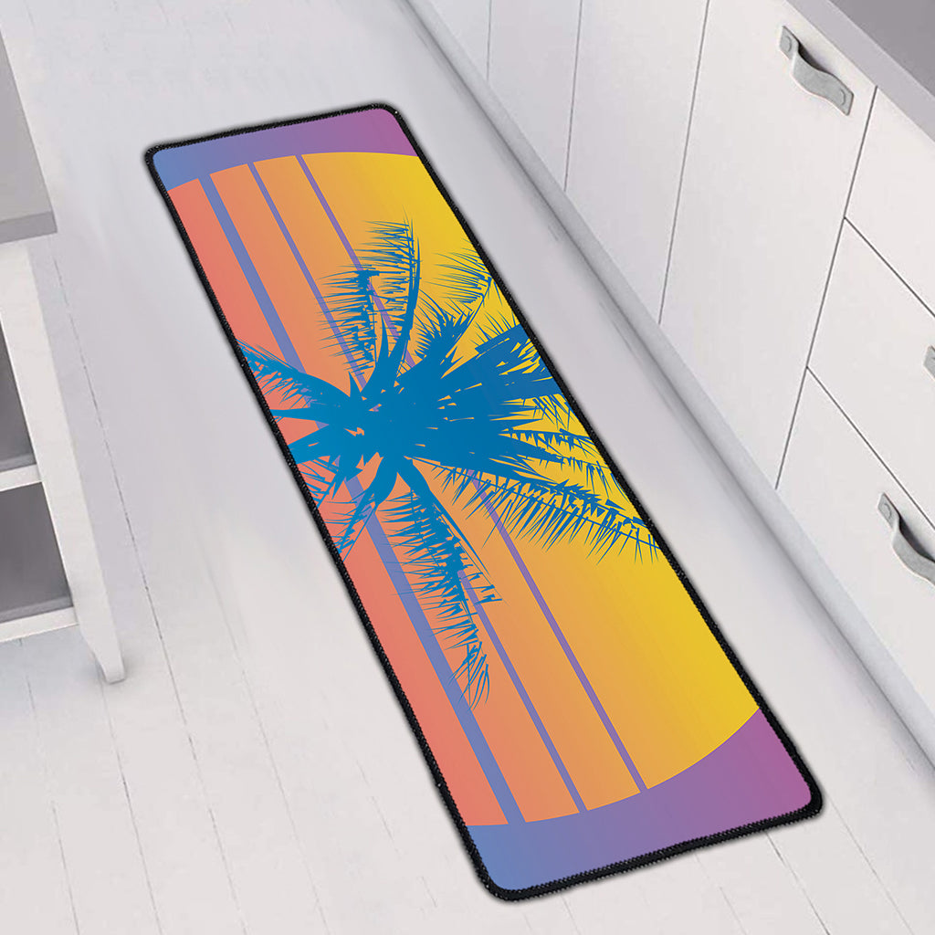 Retrowave Sunset Palm Tree Print Long Kitchen Mat