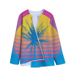 Retrowave Sunset Palm Tree Print Long Sleeve Short Coat