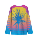 Retrowave Sunset Palm Tree Print Long Sleeve Short Coat