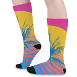 Retrowave Sunset Palm Tree Print Long Socks