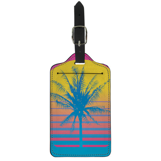Retrowave Sunset Palm Tree Print Luggage Tag