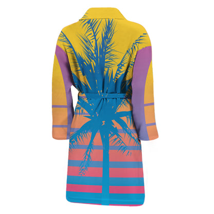 Retrowave Sunset Palm Tree Print Men's Bathrobe