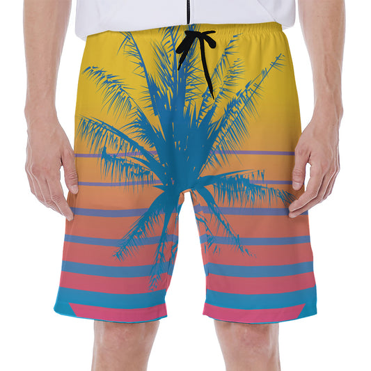Retrowave Sunset Palm Tree Print Men's Beach Shorts