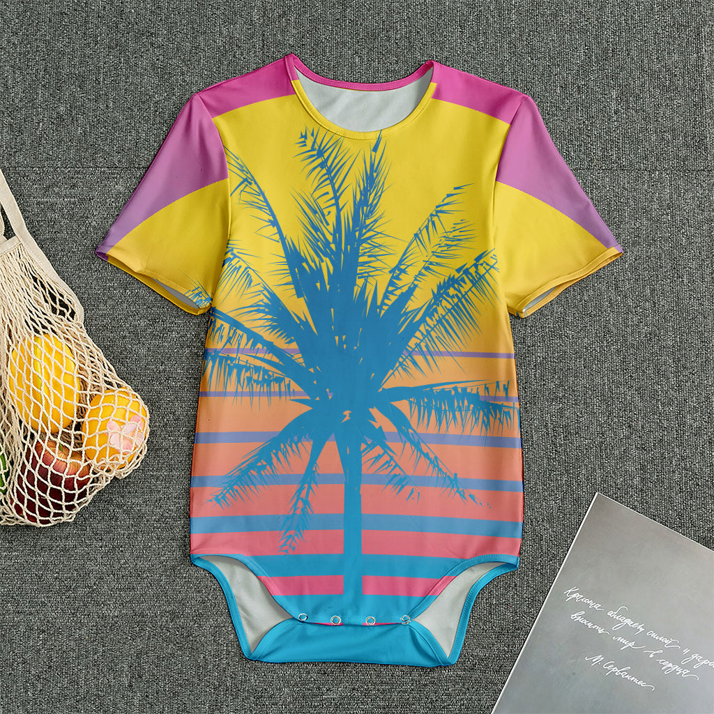 Retrowave Sunset Palm Tree Print Men's Bodysuit